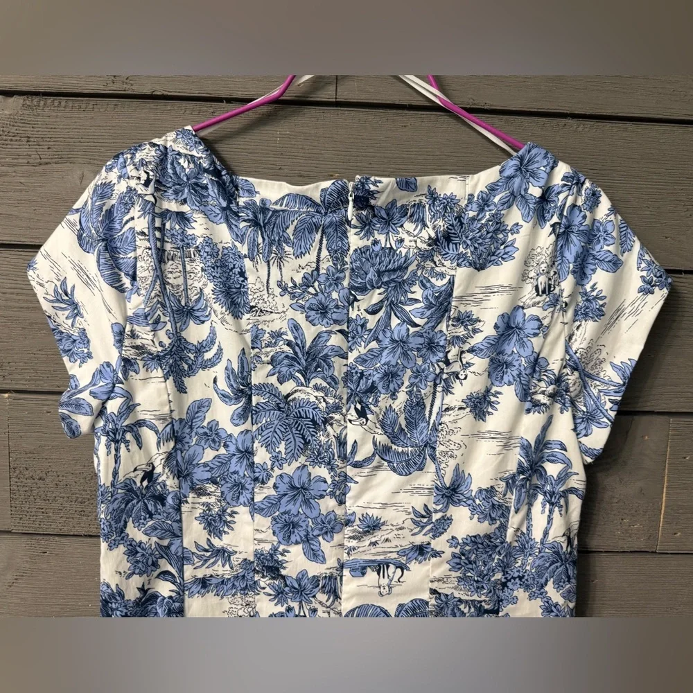 NWOT Joie White Blue Hawaiian Print Cap Sleeve Fit & Flare Midi Dress Sz 4 - Picture 7 of 14